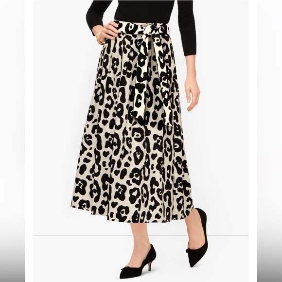 NWT Talbots Pleated Tie Waist Midi Leopard Skirt - Picture 1 of 8